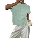 SOLY HUX Women's Short Sleeve Sweater 3D Floral Sweaters Pullover Tank Tops Knit Vest Trendy Fashion Clothing Plain Mint Green Large