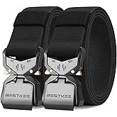 Tactical Belt for Men 2-Pack, Military Style Stretch Nylon Work Hiking Belts, 1.5" Elastic Web Quick-Release Belt