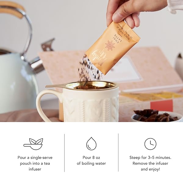 PINKY UP CHAI TEA GIFT SAMPLER, VARIETY TEA PACKETS OF FLAVORED TEA, LOOSE LEAF TEA SAMPLER, CAFFEINATED TEA AND NON-CAFFEINATED TEA INDIVIDUAL PACKETS
