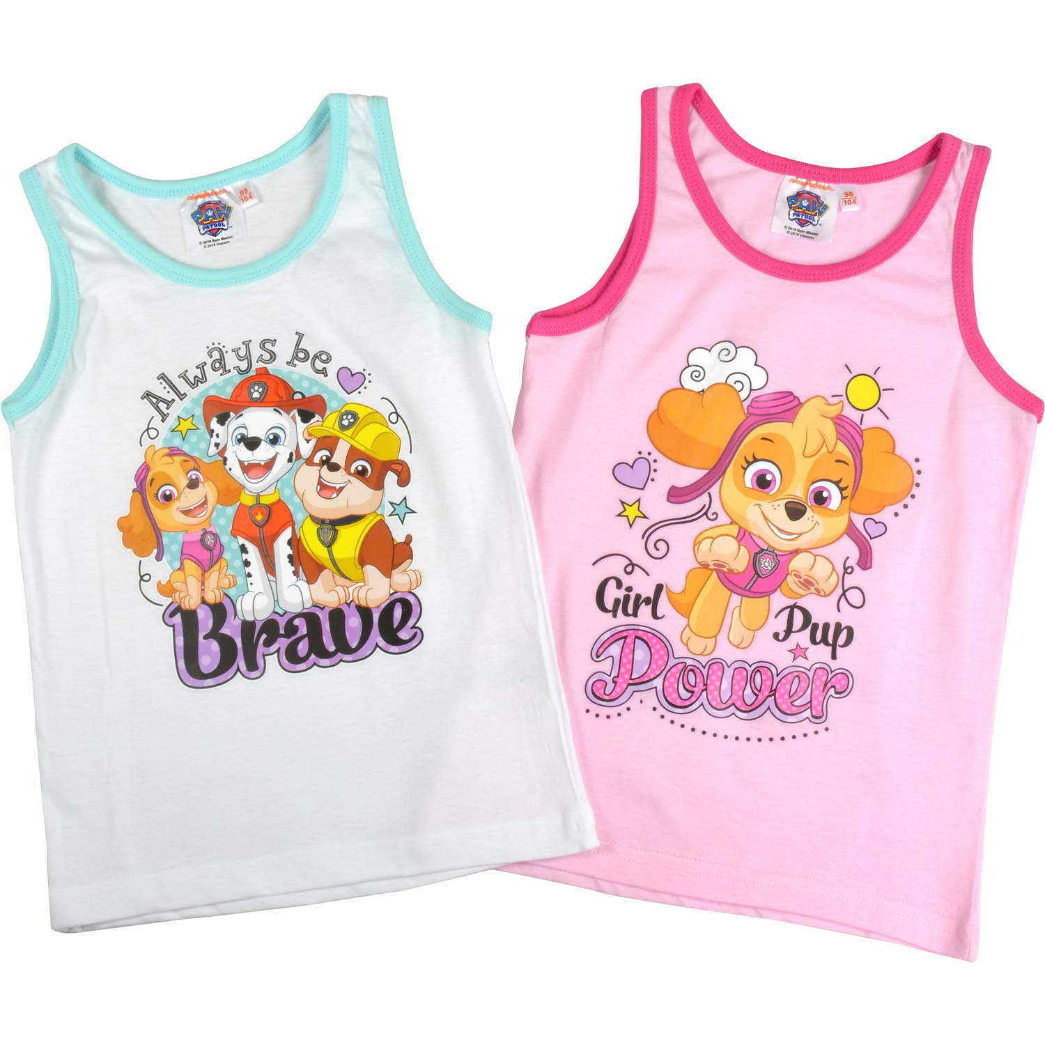 Paw Patrol Kinder Mädchen Hemdchen, 2er Pack, rosa/weiß (98/104)