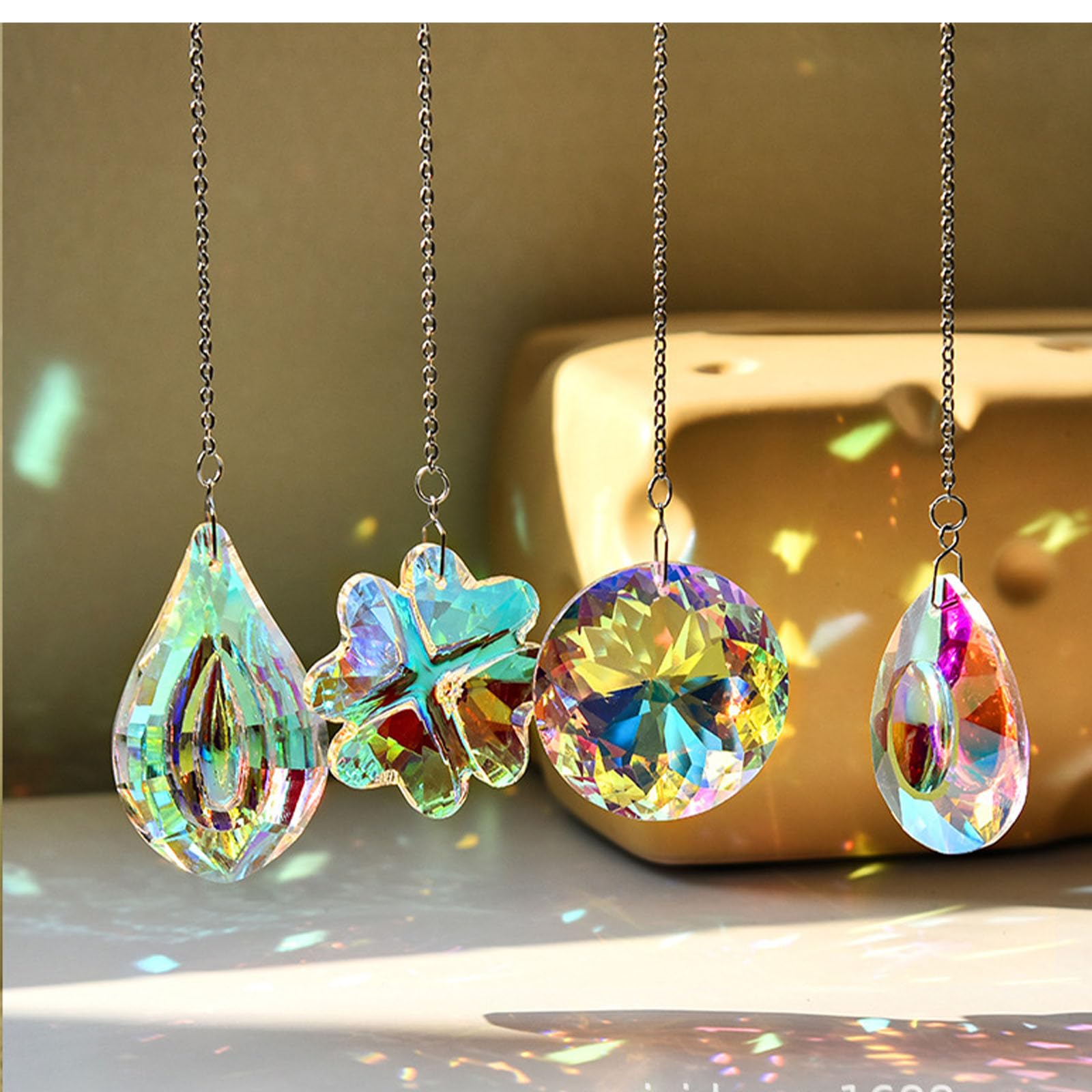 Photo 1 of 4 Pieces Hanging Chandelier Crystals Prisms for Window Sun Catchers Chandelier Parts Rainbow Maker Pendants?Sun Catcher for Home Garden Decor Prisms