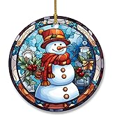 Snowman Ceramic Ornament in Stained Glass Patterns, Christmas Ceramic Hanging Ornament, Christmas Tree Ornament for Home Decors, Retro Style Funny Snowman Hanging Decors