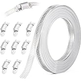 OURU 10FT Hose Clamps,304 Stainless Steel Hose Clamp Assortment Kit DIY Metal Strapping with Holes+8 Fasteners,Adjustable Wor