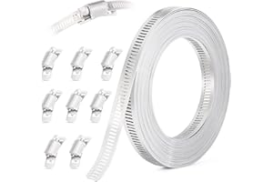 OURU 10FT Hose Clamps,304 Stainless Steel Hose Clamp Assortment Kit DIY Metal Strapping with Holes+8 Fasteners,Adjustable Wor