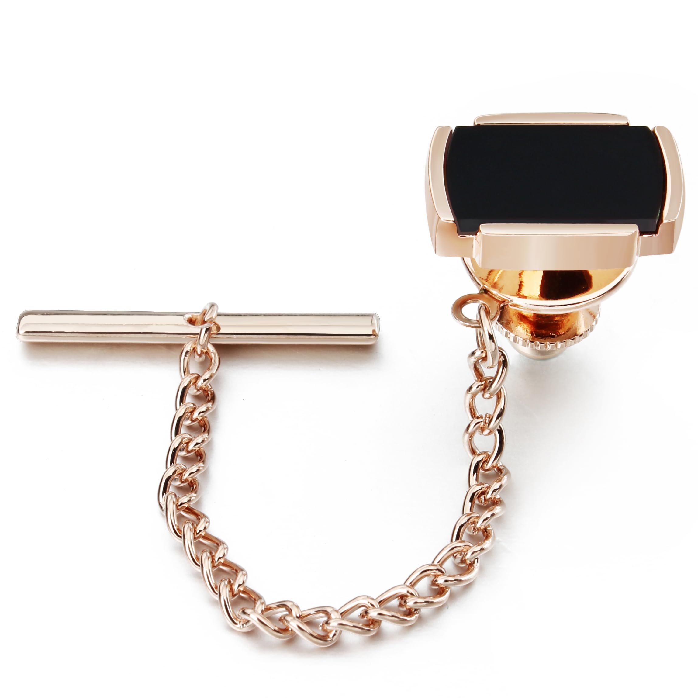 HAWSON Black Stone Tie Tack for Men Tie Pin with Chain for Wedding Birthday Anniversary Party, Metal