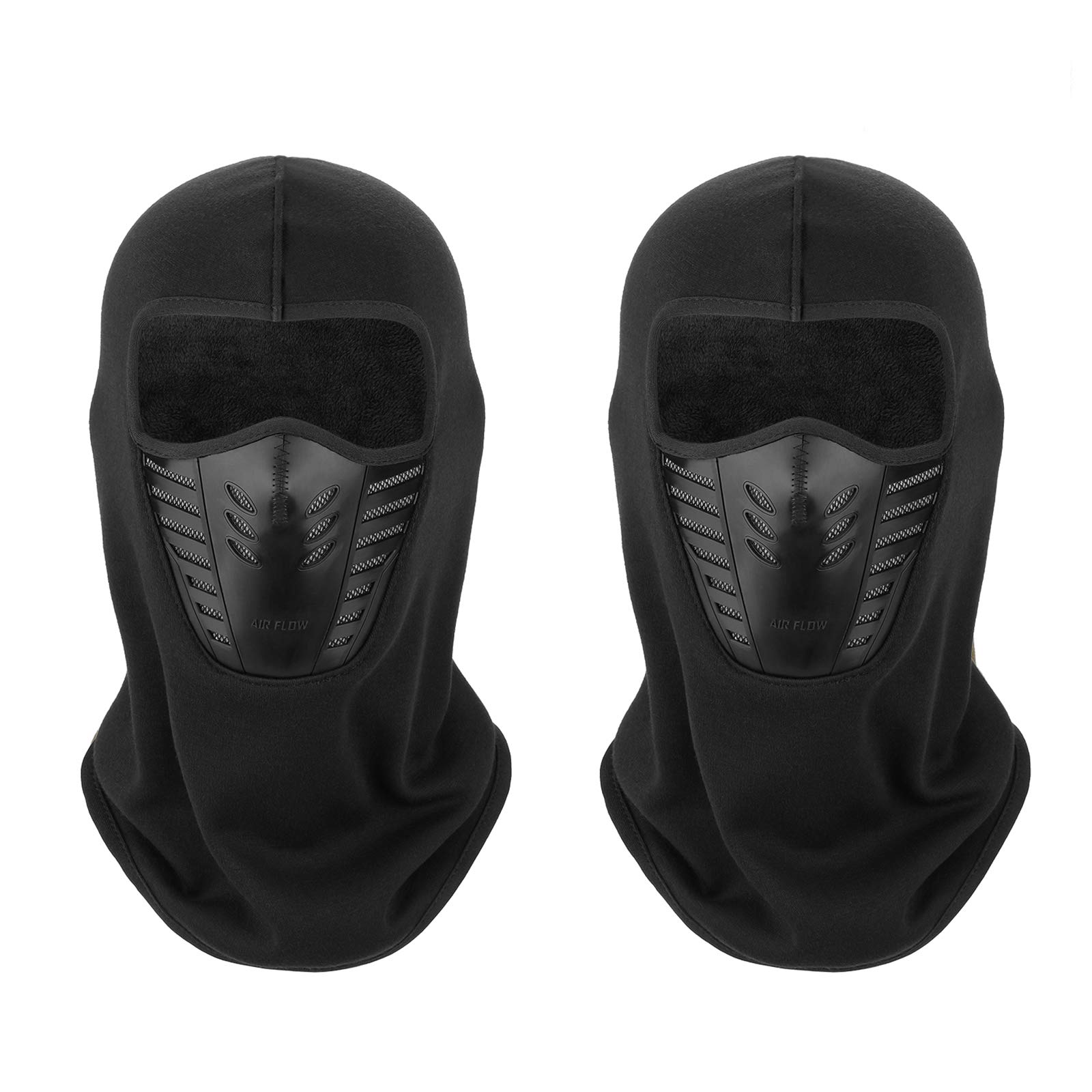 TAGVO Warm Balaclava Full Face Mask Cover with Breathable Mesh Silicone Panel, Winter Fleece Neck Warmer Wind Proof, Fit Helmet Hat for Adults - Elastic Size Universal(Black-2Pack)