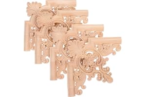 VICASKY 4pcs Carved Wood Onlay Applique Corner Flower 15x15cm French Luxury Ceiling Ornaments for Living