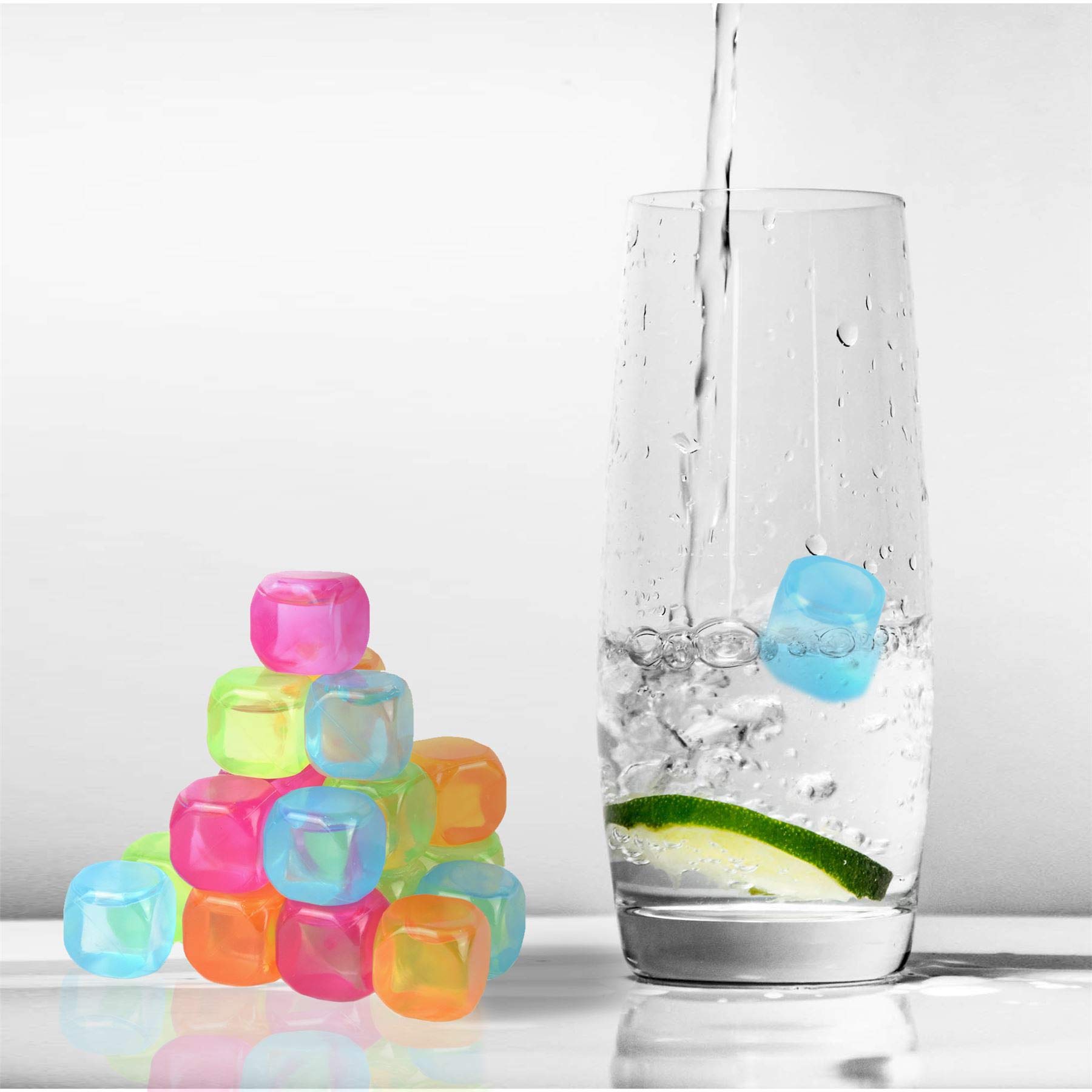 Vinsani 20 Pack Water Filled Ice Cubes Reusable Fast Freeze Frozen Cold Drink Freezer Chilled for Drinks - Ideal for BBQ Parties, Summer Picnics or General Use – Multicoloured