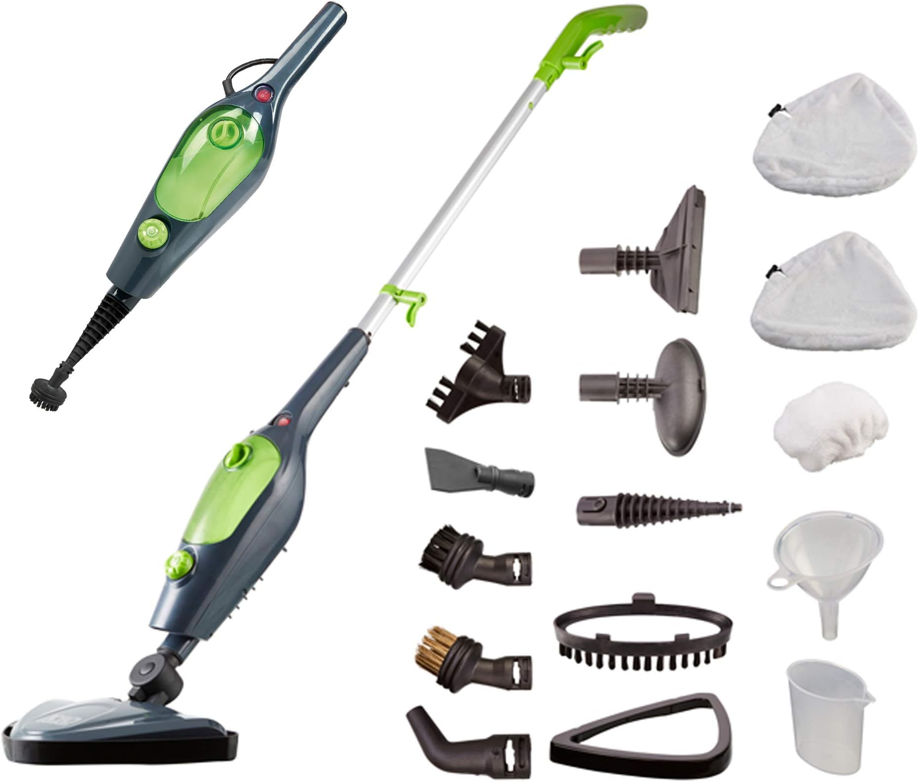 Easy Steam Multi Steam Mop, Power Hand Held 10 in 1 Cleaner for Hardwood Floors, Laminate, & Carpets with 10 Attachments & 2 Microfibre Pads