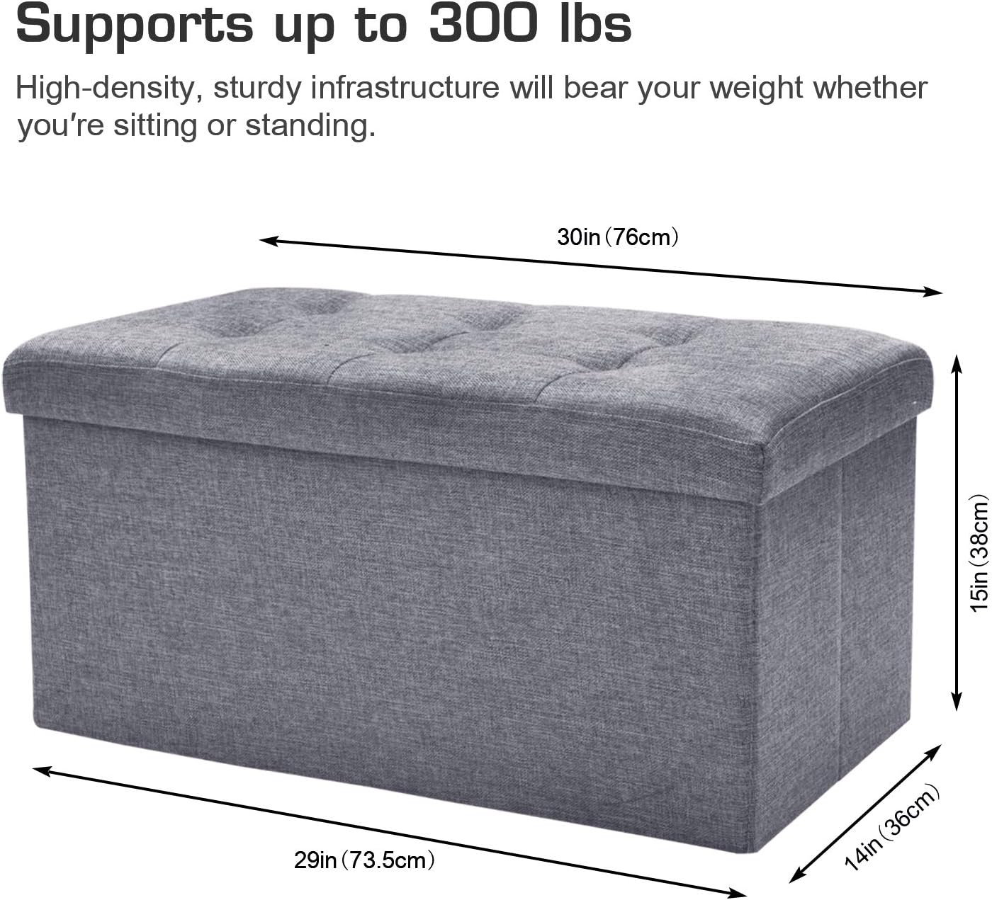 WoneNice Linen Folding Storage Ottoman Bench, Storage Chest Footrest Padded Seat, 30 x 15 x 15 in, Gray: Kitchen & Dining