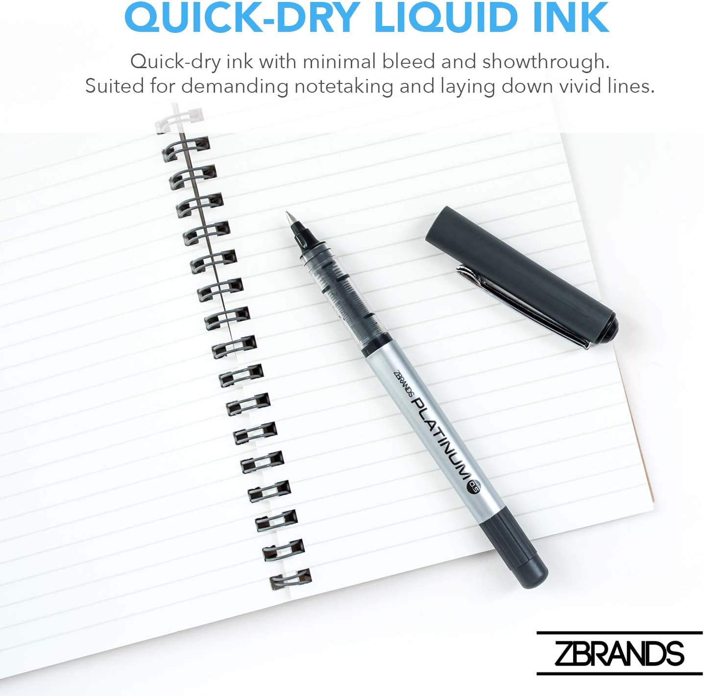 ZBRANDS // Liquid Ink Roller Pens, Micro Point (0.5mm), Platinum