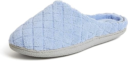 Dearfoams Women's Leslie Washable Memory Foam Terry Clog with Wide Widths Slipper, Iceberg, Medium