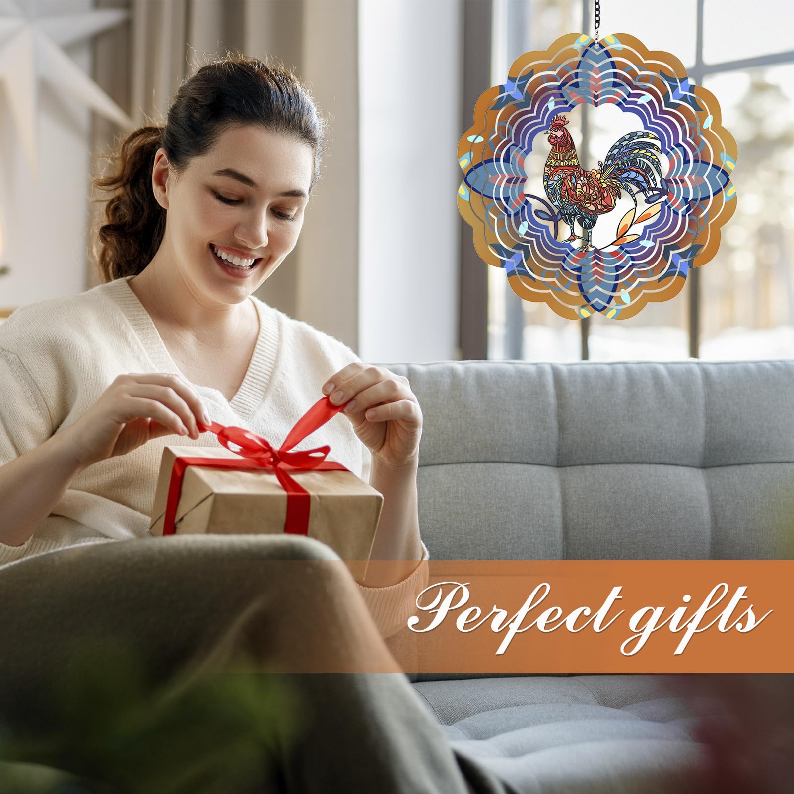 Rooster Metal Wind Spinners - Chicken Gifts for Women Mom Men Dad Grandpa,Hanging Wind Spinner for Outdoor & Indoor Decorations, 12 inch for Ornament Gifts
