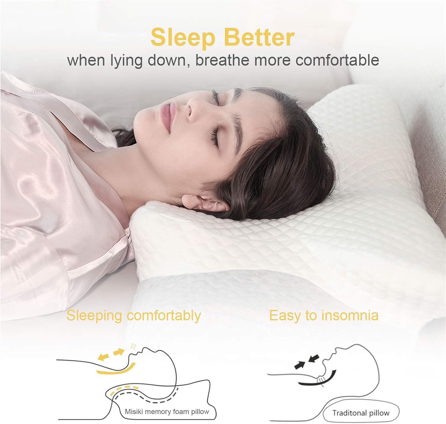 Misiki Memory Foam Piilow Orthopedic Pillow, Contour Pillows for Neck Pain, Cervical Support Pillow for Sleeping, Ergonomic Pillow for Side Sleepers, Back and Stomach Sleep: Home & Kitchen