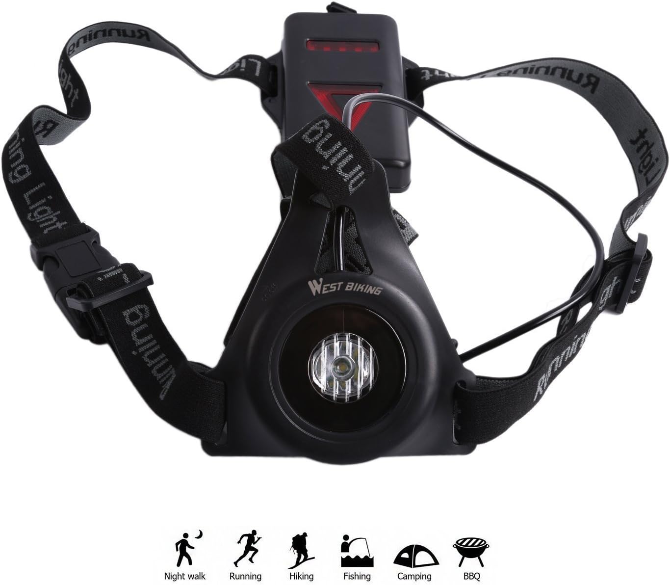 Outdoor Night Running Lights LED Chest Running Light with Back Warning Light USB Rechargeable Waterproof Lightweight Adjustable High Visible Flashlight, Camping, Hiking, Jogging,Walking the Dog