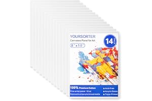 YOURSORTER 14 Pack 8x10 Inch Canvas Boards for Painting, Kids Art Novices Blank Canvases for Painting, Gesso Primed Acid-Free 100% Cotton Canvas Panels for Acrylic Oil Watercolor Tempera Paint