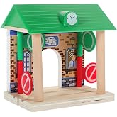 Wooden Railway Station, Wooden Railway Toy Train Set Wooden Train Track Railway Building Scene Layout Accessory for Kids Boys and Girls