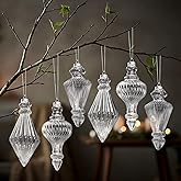 PullCrease 6 Pcs 5.7 inch Mercury Glass Finial Christmas Ornament Rustic Finial Vintage Ornaments Xmas Glass Mercury Hanging Decor Christmas Tree Decoration for Holiday Farmhouse(Clear Color)