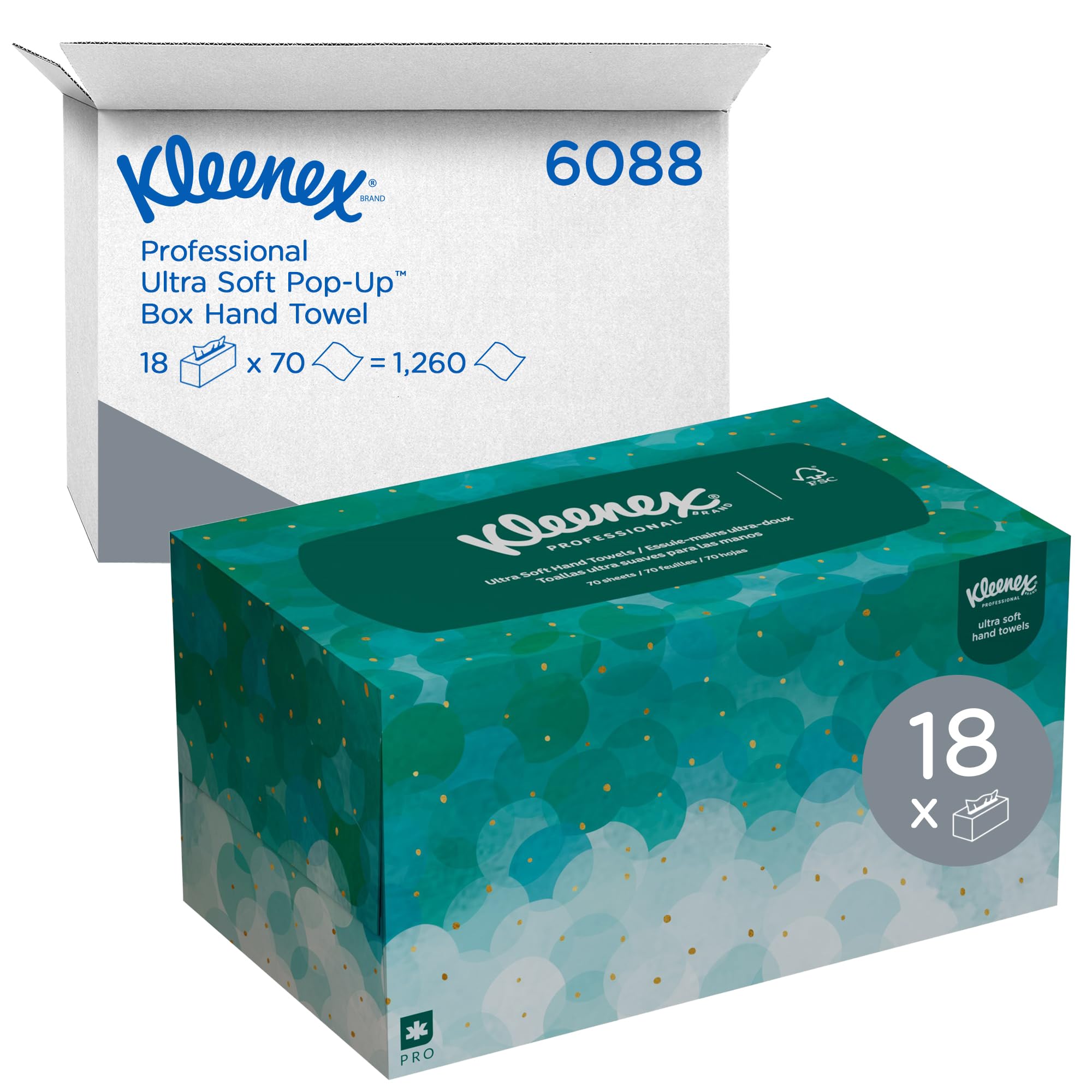 Kleenex Paper Towels 6088, 18 Pop-Up 1-Ply White Folded, Ultra Soft, Tear-Resistant, Absorbent, 18 Boxes x 70 (1,260 Towels Total)
