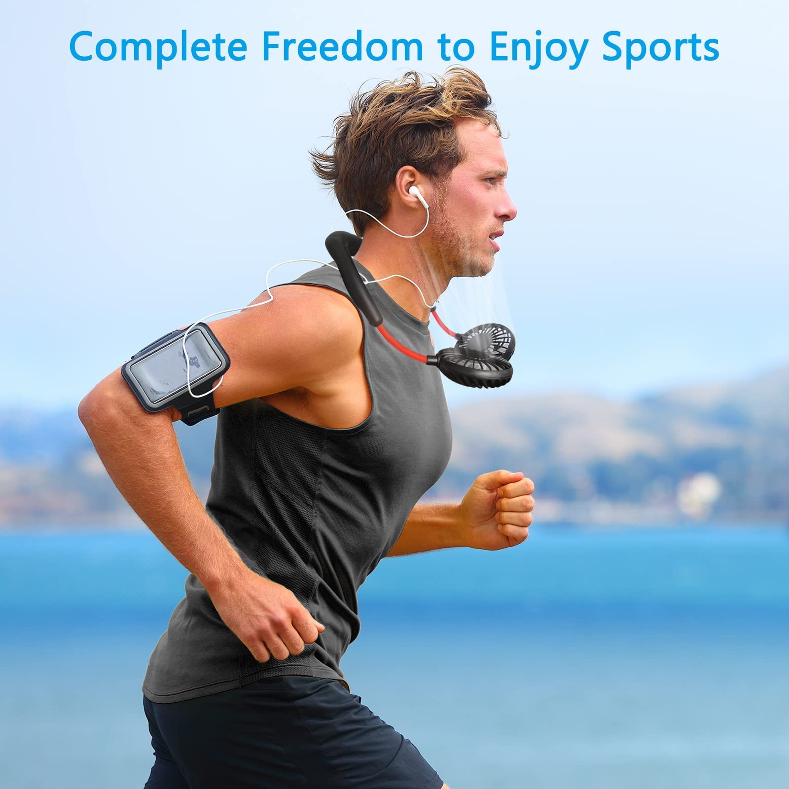 Haomaomao Portable Neck Fan 2500 mAh Rechargeable USB Hands-Free Mini Face Cooling Personal Double Headed Rotatable Small Fan for Working Office Reading Traveling Outdoor Sport