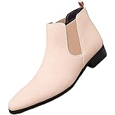 Men'S Suede Chunky Low Heel Chelsea Boots Classic Comfort Pointed Toe Slip On Anti-Slip Formal Business Low Heel Ankle Boots with Side Elastic Panels