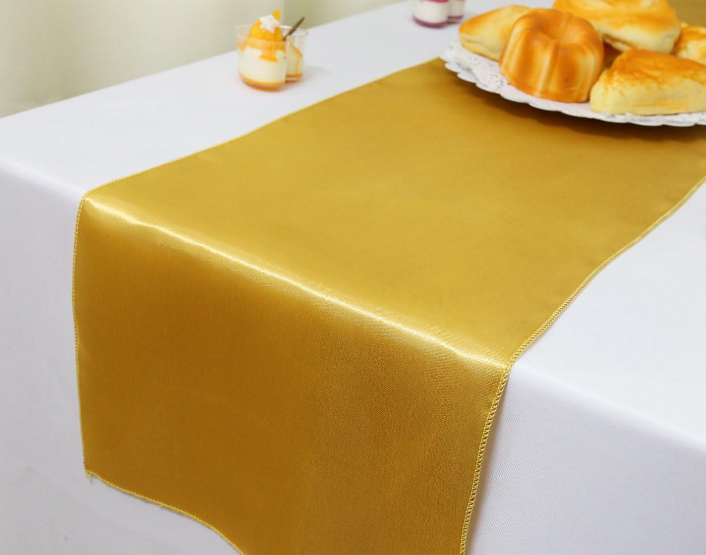 GFCC Pack of 10 Gold Satin Table Runner 12 x 108 Inches for Wedding Party Events Decoration: Home & Kitchen