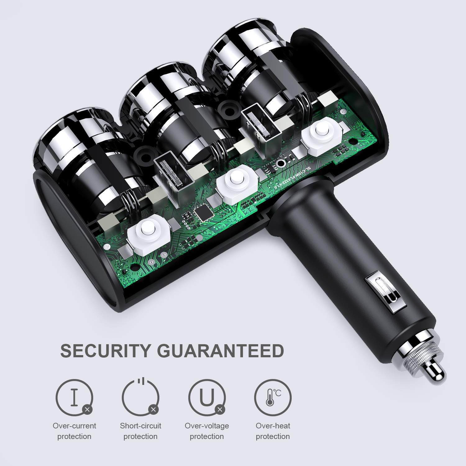 NATOL Cigarette Lighter Adapter, 12V/24V 3-Socket Car Charger Cigarette Lighter Splitter with 2 Smart USB Ports for iPhone, iPad, Samsung, GPS, Dashcam