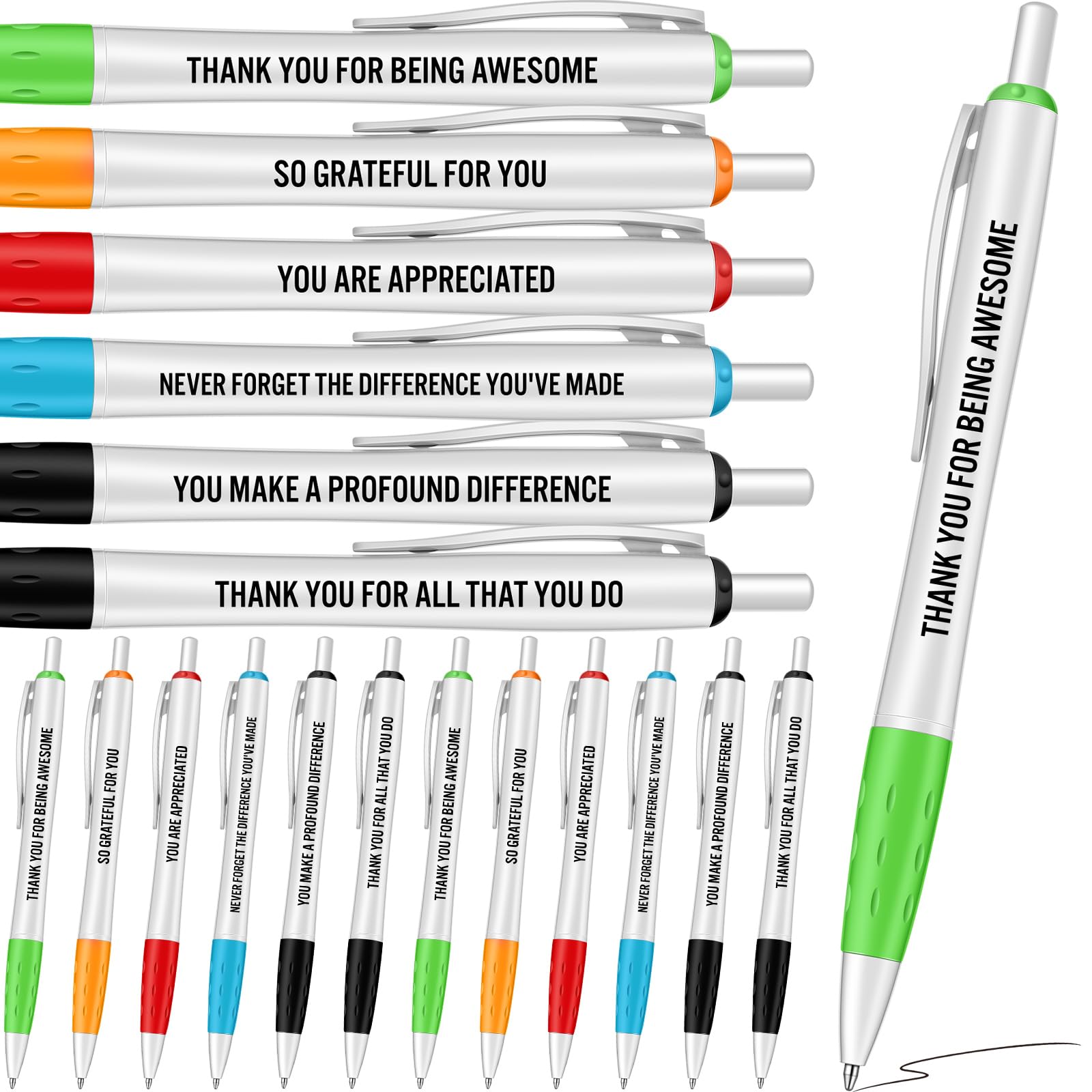 Faccito 24 Pcs Thank You Ballpoint Inspirational Quotes Pen Black Ink Funny Motivational Encouraging Retractable Ballpoint Pens for Women Men Employee Nurse Teacher Gift, 6 Styles
