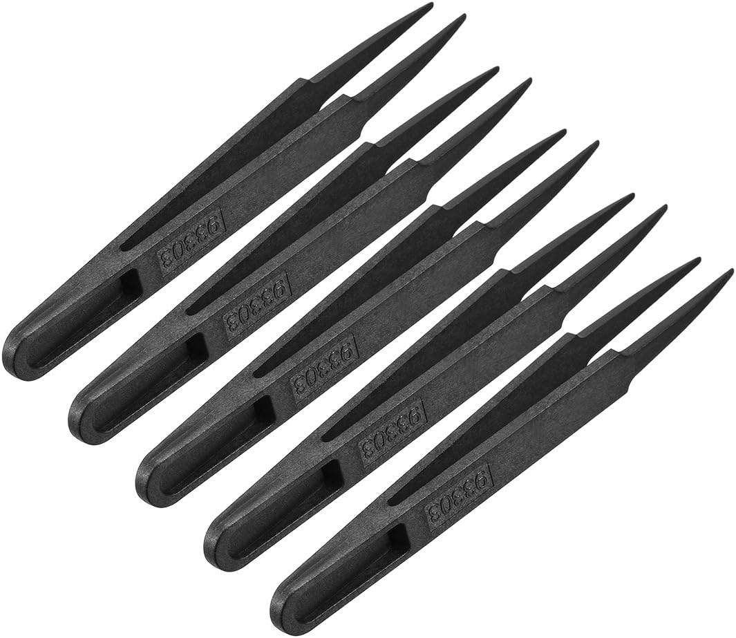Sourcingmap Plastic Anti-Static Tweezers, Precision Point Tip for Jewelry Craft DIY Beauty Electronics Repair Tool Black 5 Pcs