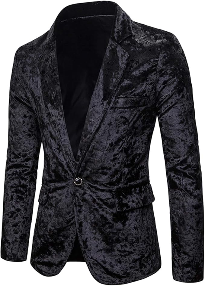 JOLIME Mens Crushed Velvet Smart Casual Blazer Casual Party Dress Suit