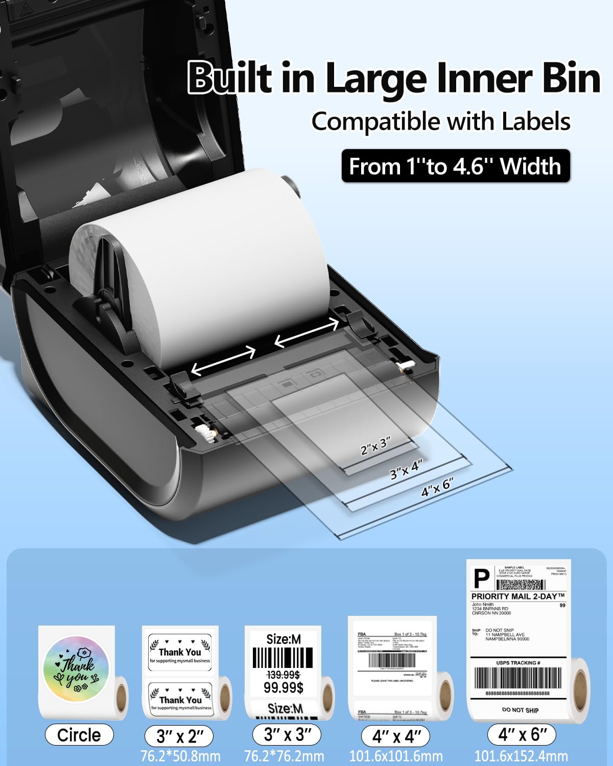 Phomemo Bluetooth Thermal Label Printer 4X6 Wireless Shipping Label Printer Build-in Holder, Thermal Label Maker for Return Shipping Package, Compatible with Amazon, USPS, Shopify, Ebay