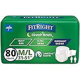 FitRight Extended Wear Stretch Briefs, Overnight Adult Diapers with Tabs, Size 1 (Case of 80)