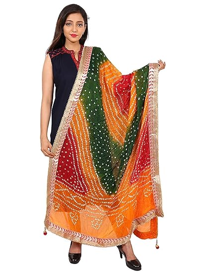 Multicolour Free Size Bandhej Dupatta 