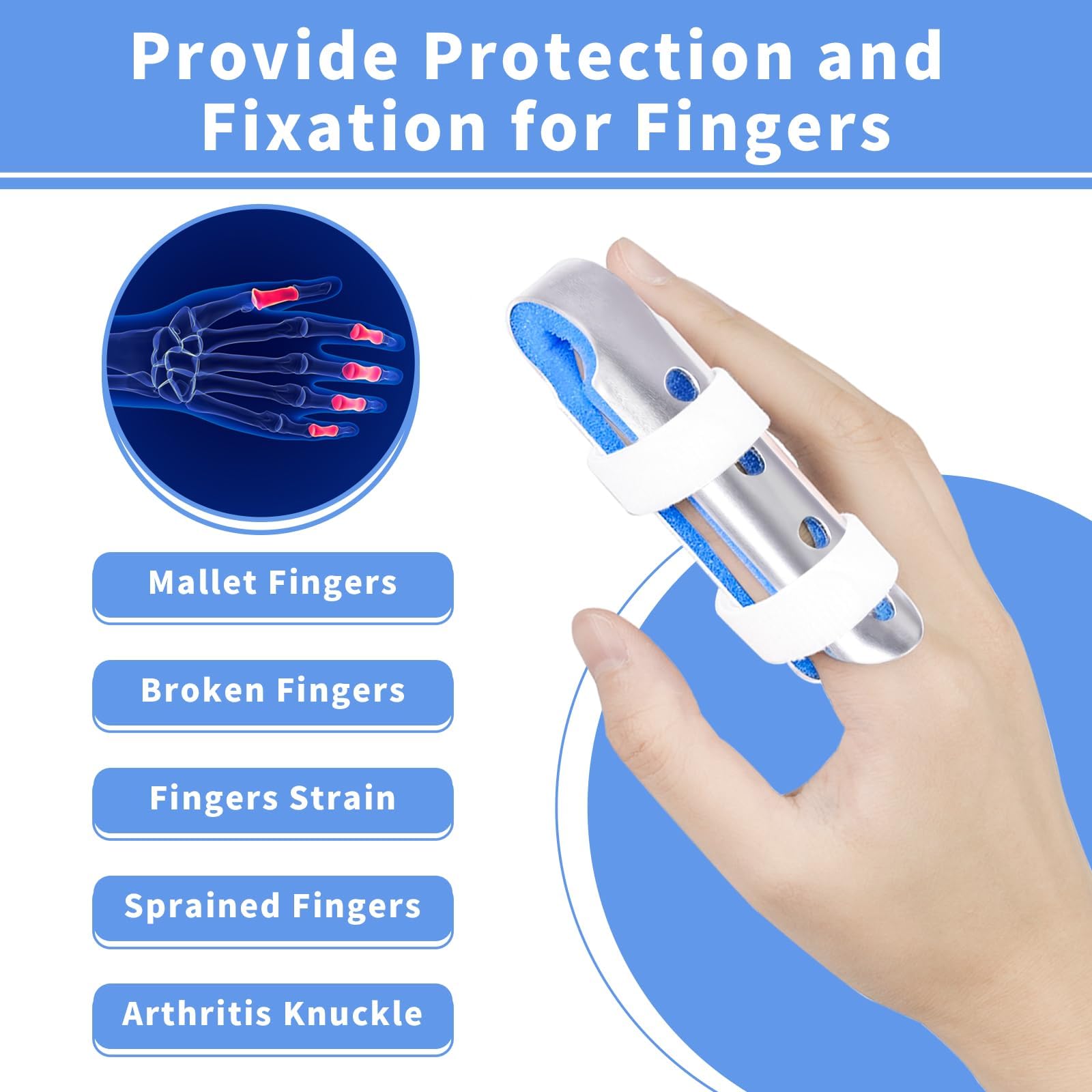 RHINO RESCUE Finger Splint, Set of 3 Sizes Broken Thumb & Finger Brace Support, Metal Stabilizer for Fractures, Strains, Sprains & Arthritis Pain Relief Adults & Children