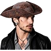 Kuberas Pirate Hat for Women Men Tricorn Hat Faux Leather Pirate Costume Hat Halloween Cosplay Costume Accessory for Adults