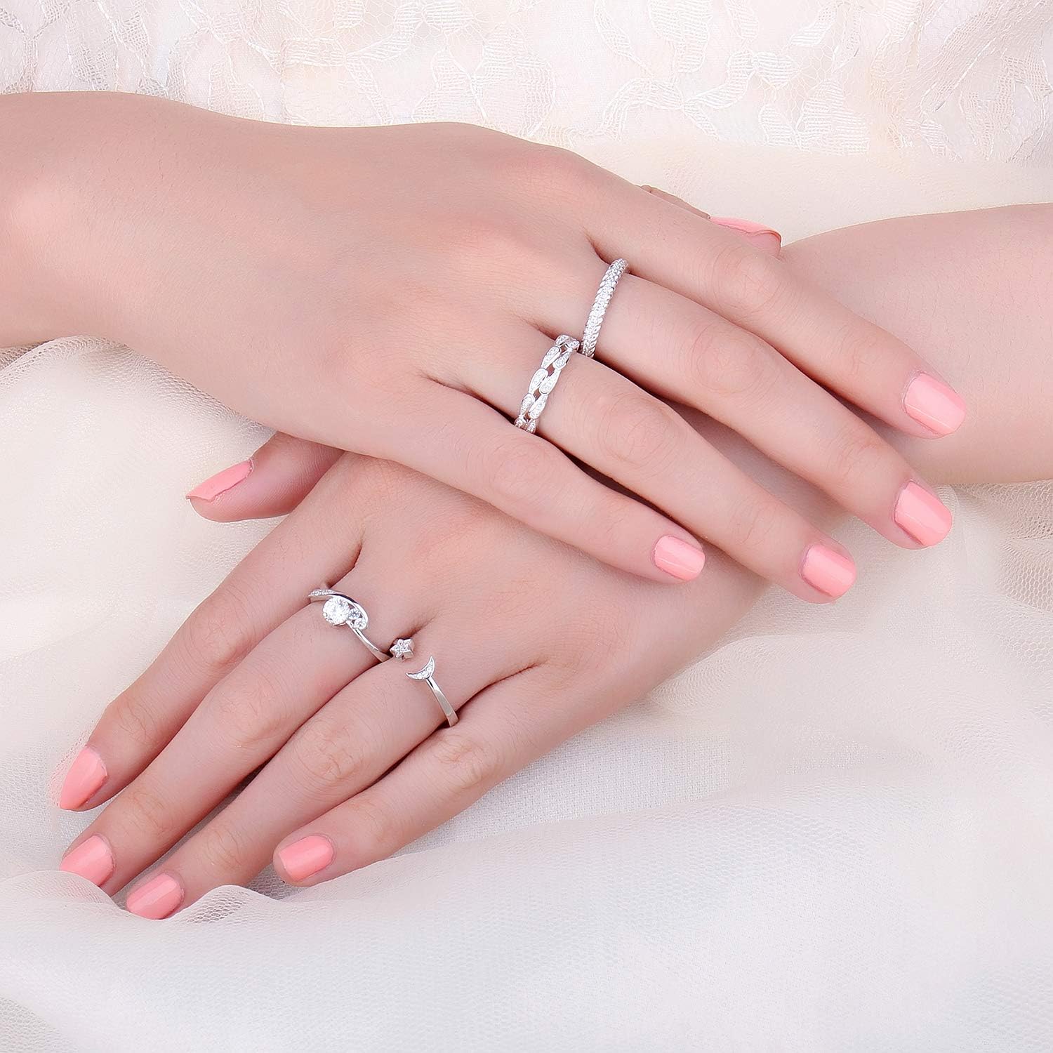 JewelryPalace Moon Star Cubic Zirconia Open Adjustable Rings - Image 5