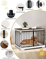 Hzuaneri Dog Crate Furniture 100 cm Double Door Barn Door White Brown DFC02314B view 6
