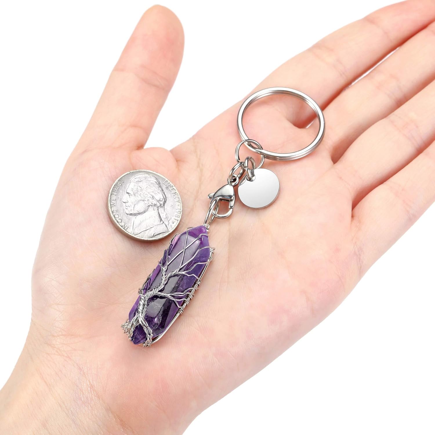 CrystalTears Amethyst Healing Crystal Keychain Tree Life Wire Wrapped Hexagonal Crystal Point Keyring Charms for Home Car Key Decor Gift for Women Girls Christmas - Image 5