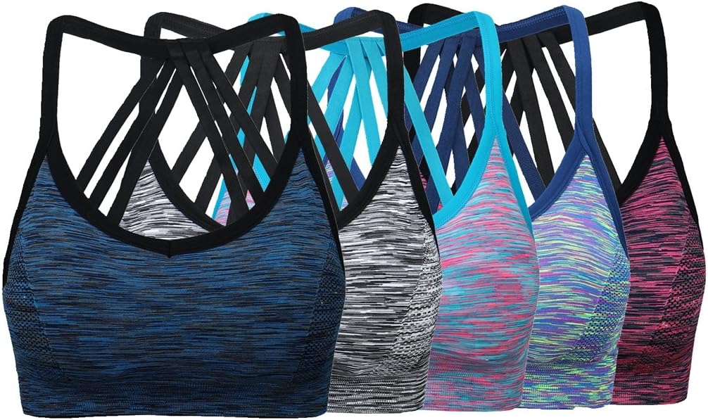 Women's Wire Free Padded Sports Bra Racerback Yoga Bras Pack