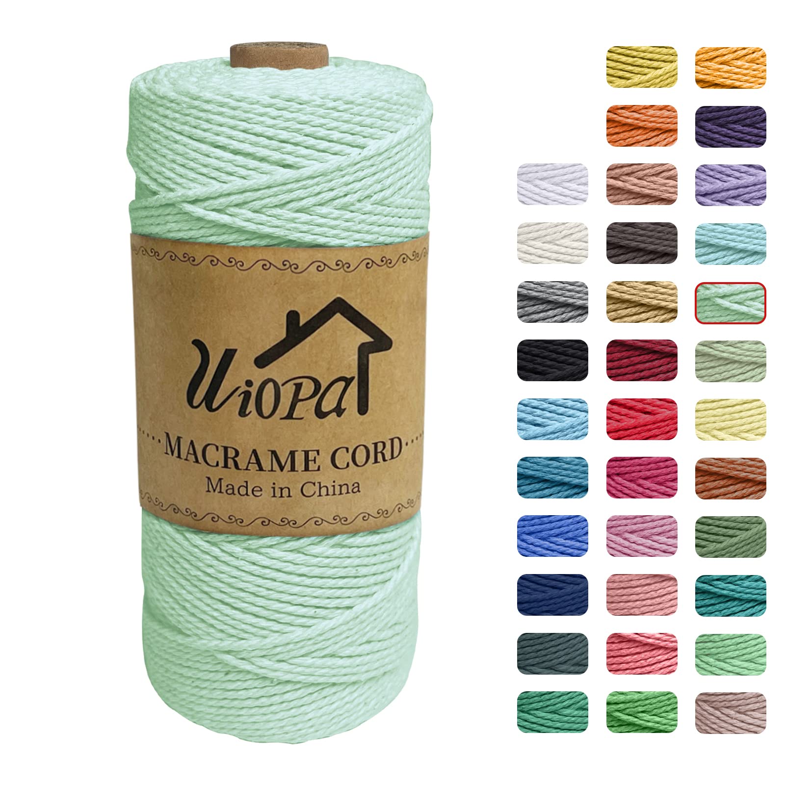 Uiopa Macrame Cord 2mm x 200m, 3-Strand Twisted Natural Cotton String, Macrame Cotton Rope Coloured String for Wall Hanging Plant Hanger Boho Home Decor Craft Projects — image 1