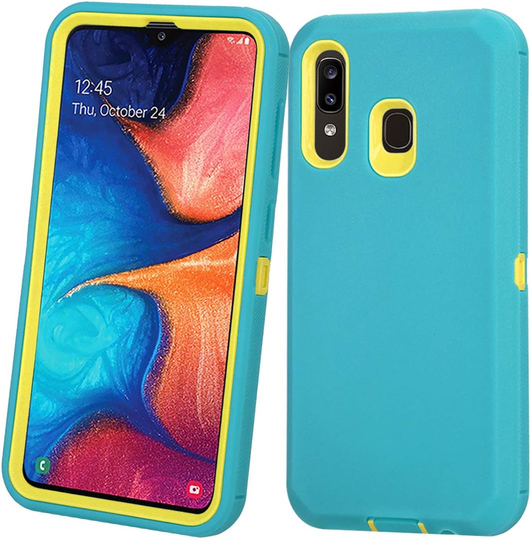 Annymall Samsung Galaxy A20 Case,Galaxy A30 Case,Galaxy A50 Case, Heavy Duty [with Built-in Screen Protector] Shockproof Defender Armor Protective Cover for Samsung Galaxy A20/A30/A50 (Green/Yellow)