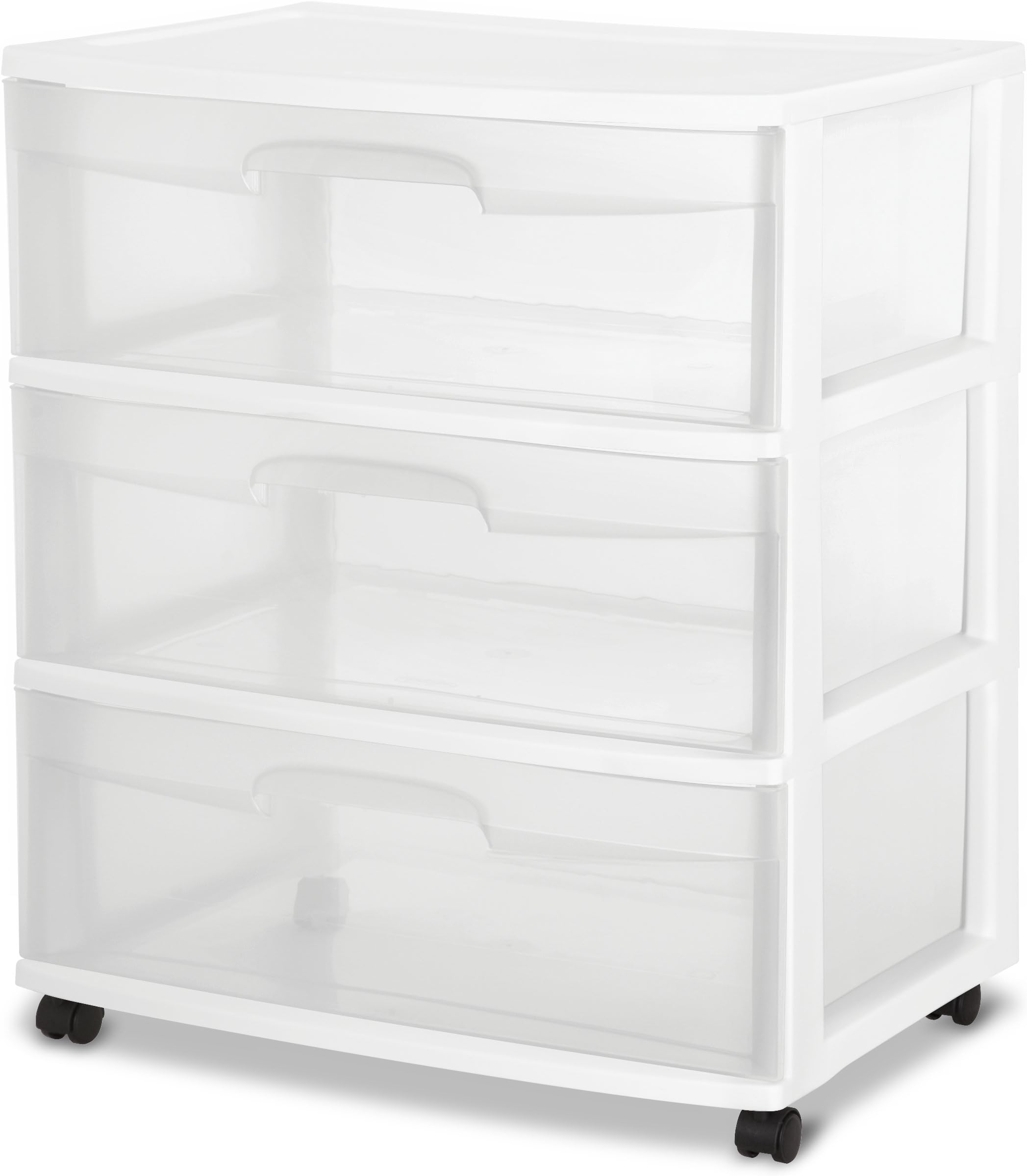 Sterilite 29308001 Wide 3 Drawer Cart, White Frame with Clear Drawers