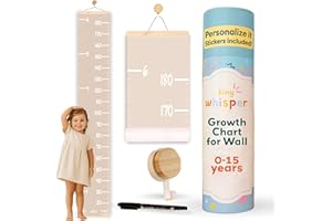 TINY WHISPER Height Chart for Kids Customizable Kids Height Wall Chart with Stickers, Marker & Hook Hanging Growth Chart Measurement for Wall Easy Installation for Baby Room Nursery and Playroom