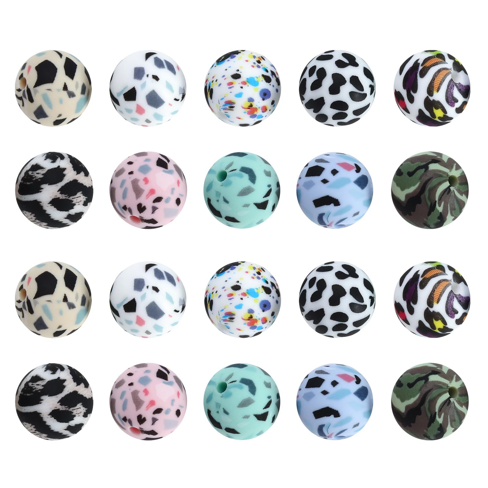VGOL 20Pcs Colorful Leopard Print Silicone Beads Necklace Bracelet Beads Accessory Kit for DIY Jewelry Making Supplies Handmade Gifts