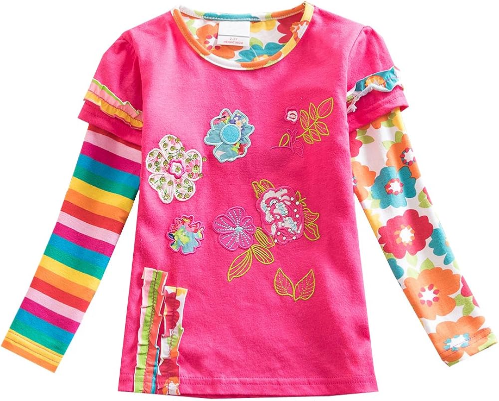 VIKITA Little Girls TShirt Long Sleeve Top Colorful Flower Cotton Shirt L220 5T Amazon.co.uk