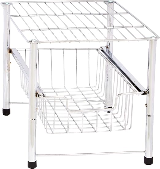AmazonBasics Stackable Sliding Basket Drawer Storage Organizer Chrome