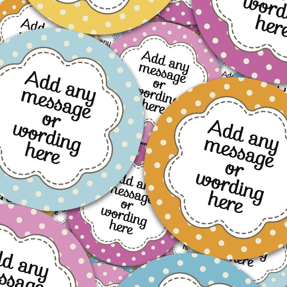 Graphic Flavor Gift Polka Dots Retro Style Personalized Sticker Labels (70 Stickers @ 1" Inch) Ideal for Reward Treat Favor Party Bags Candy Cones Jars Gift Boxes Bottles Crafts