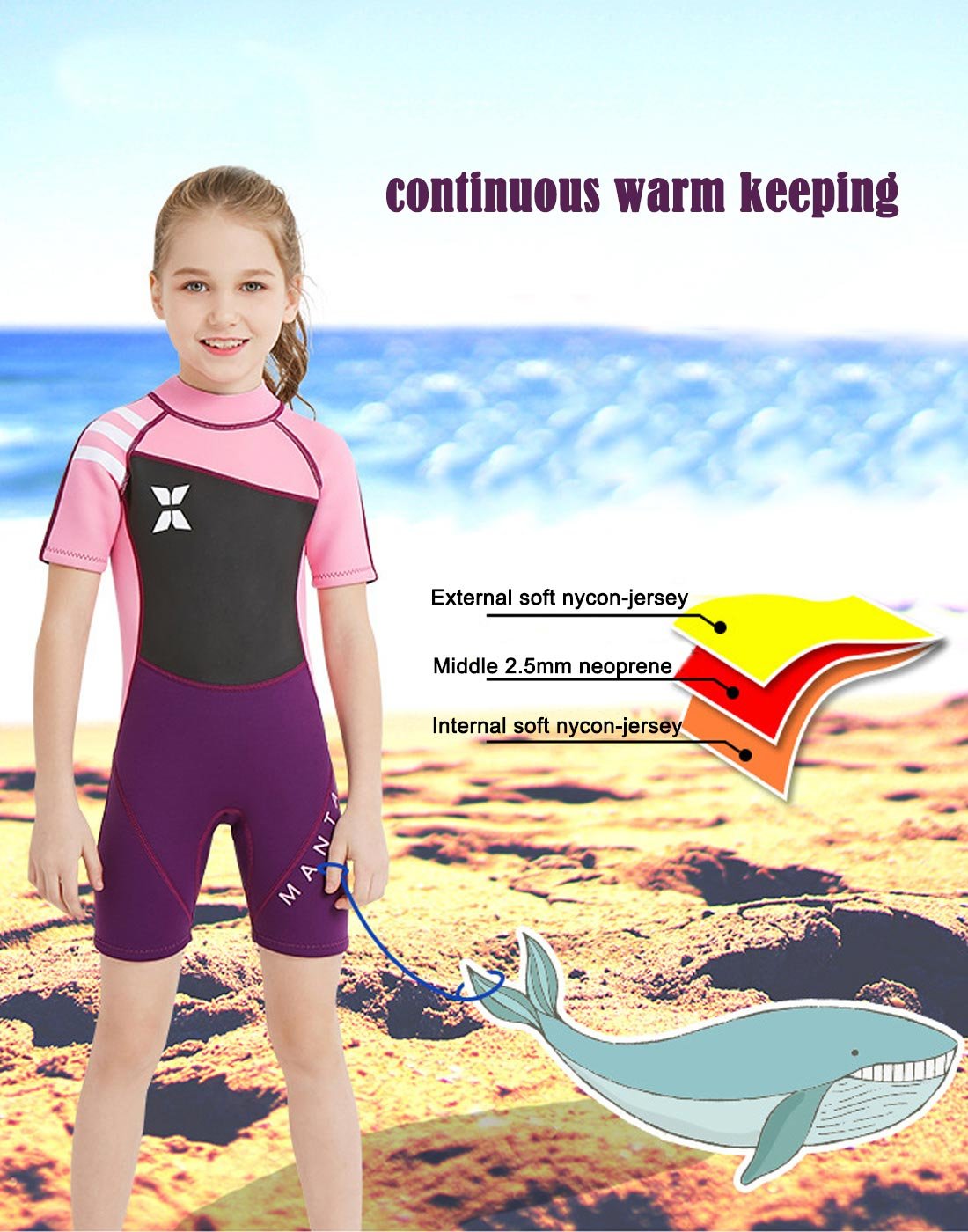 DIVE & SAIL Kids 2.5mm Warm Wetsuit One Piece UV Protection Shorty Suit