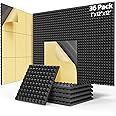 Upgraded 36 Pack Self-Adhesive Sound Proof Foam Panels for Walls 12" X 12" X 1"， Fast Expand Acoustic Panels with High Density, Pyramid Soundproof Wall Panels for Studio and Home Noise Reduction Black