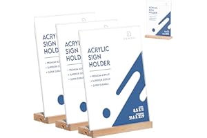 DANONI Clear Acrylic Sign Holder-3Pack 8.5x11'' Flyer Document Brochure Display with Wood Base Double Sided/Slanted Back for Office Desktop-Plastic Menu Stands Paper Holders Tabletop, A4 MDZ 3